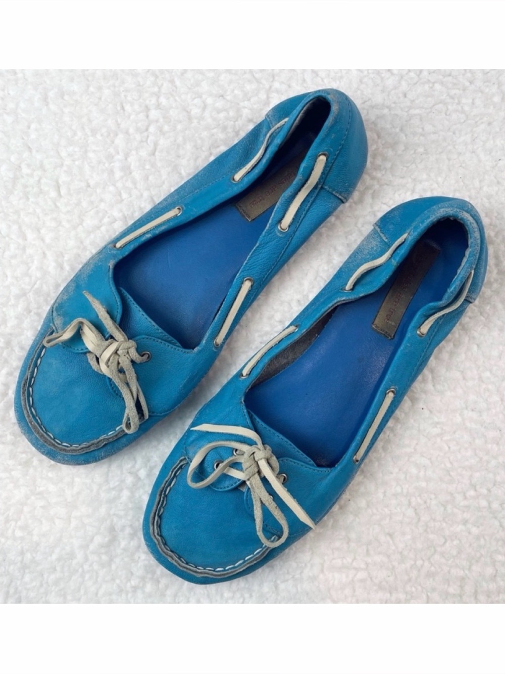 FAIRY TALES ARE TRUE • Blue Leather Sloop Slip-On Flats, 8